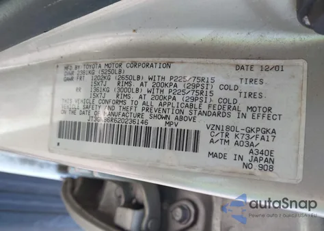 2002 Toyota 4Runner Sr5 V6 z USA, uszkodzony, nr VIN JT3GN86R620236146